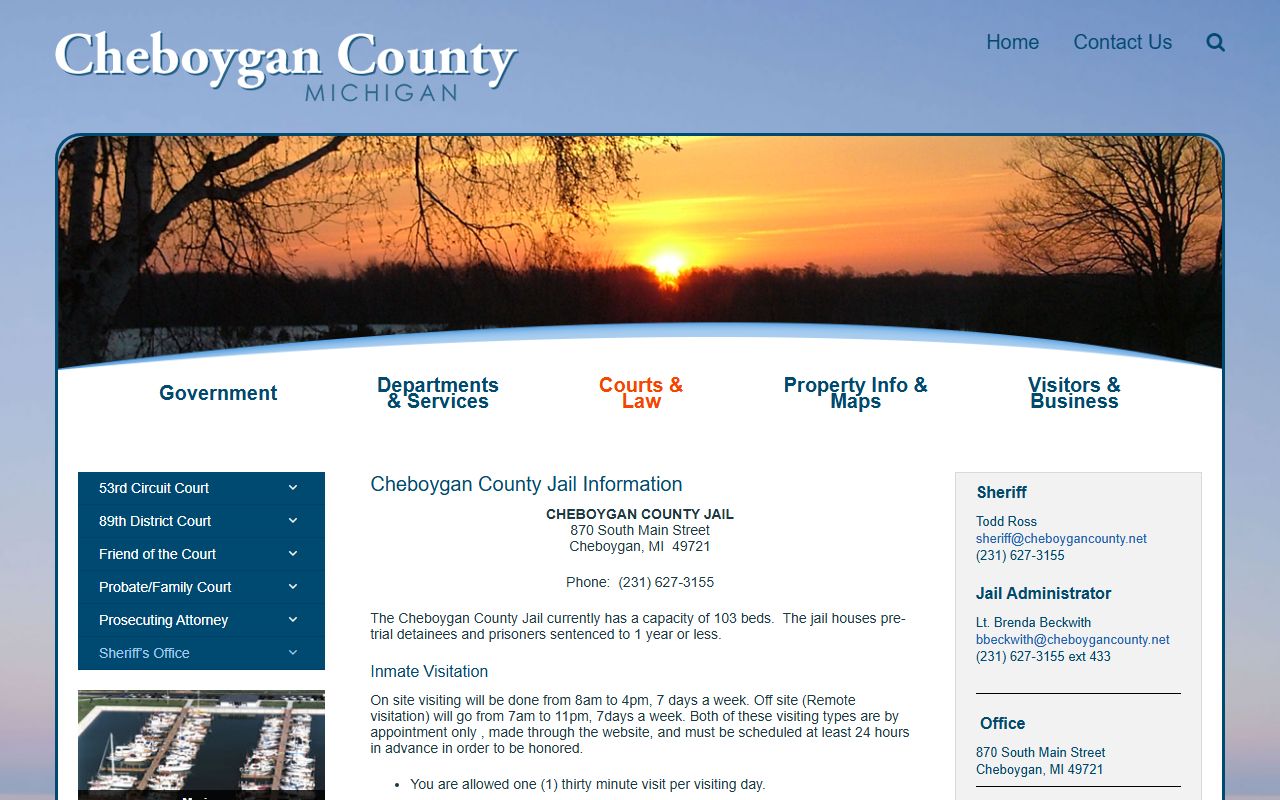 Cheboygan County Jail inmate records and jail information page