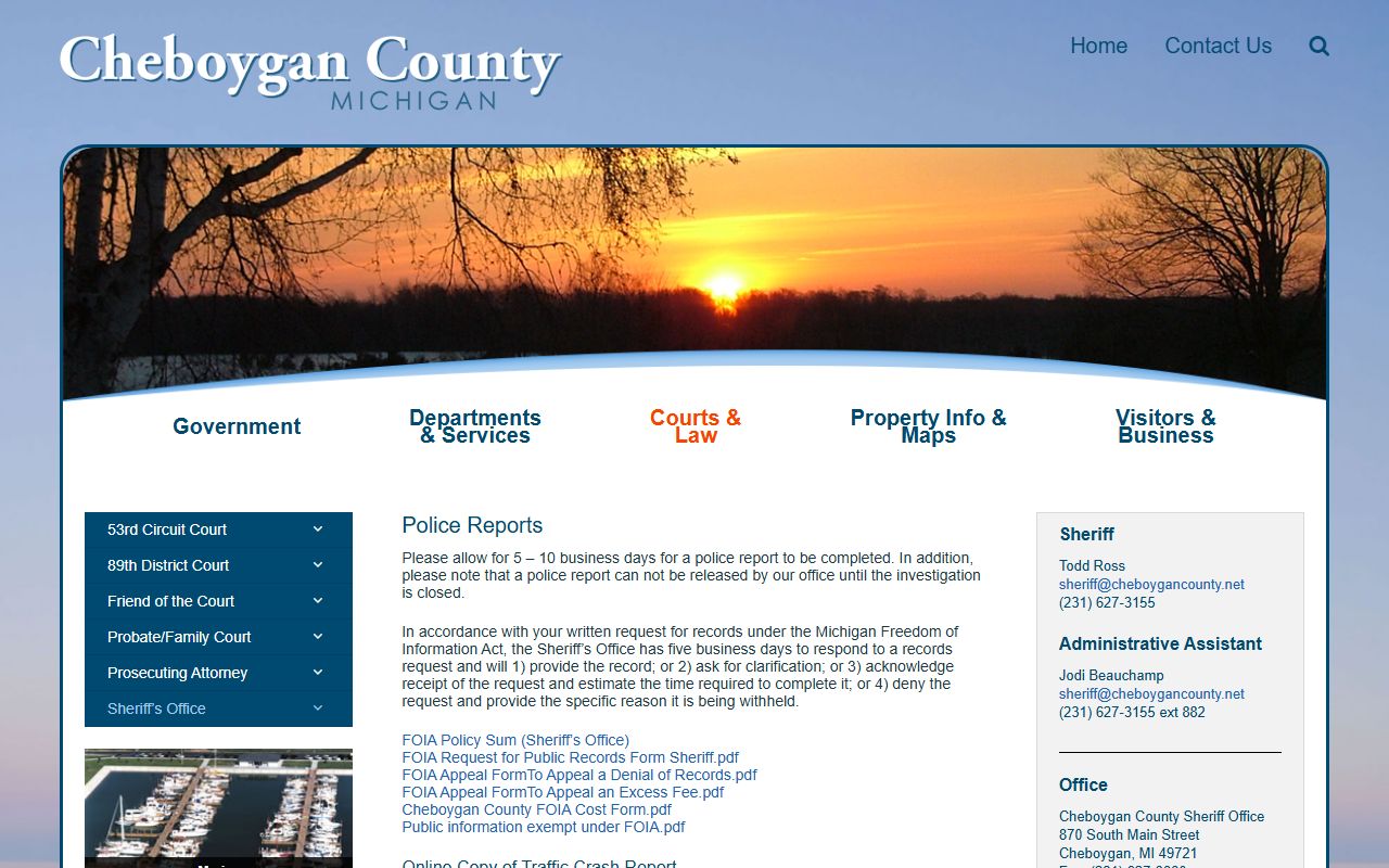 Cheboygan County jail mugshots sheriff FOIA request page