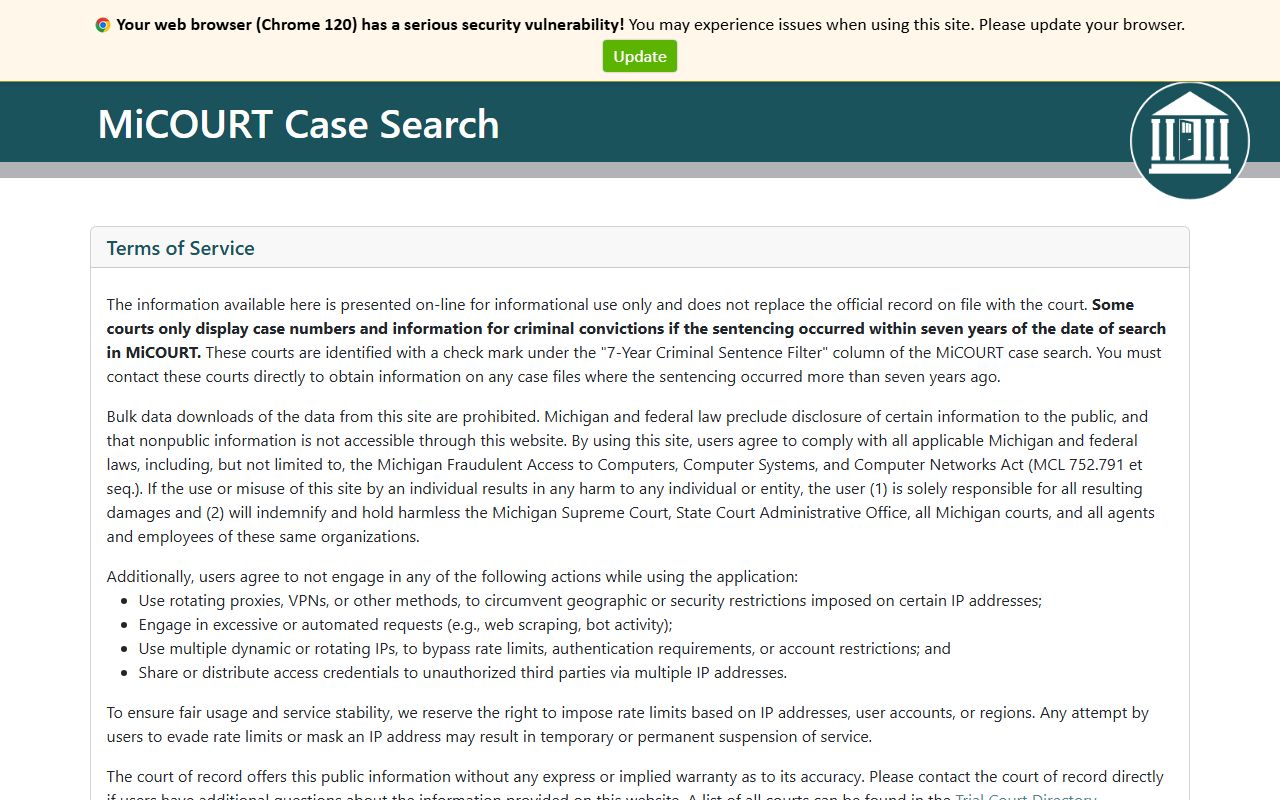 Cheboygan County court records after arrest MiCOURT case search